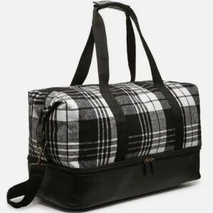 DSW Exclusive Black & White Plaid Weekender Bag Travel, Carry On Bag NEW